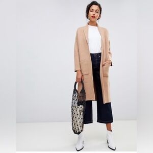 Mango Long Camel Open Front Coatigan Camel Cardigan Sweater Size M NWOT